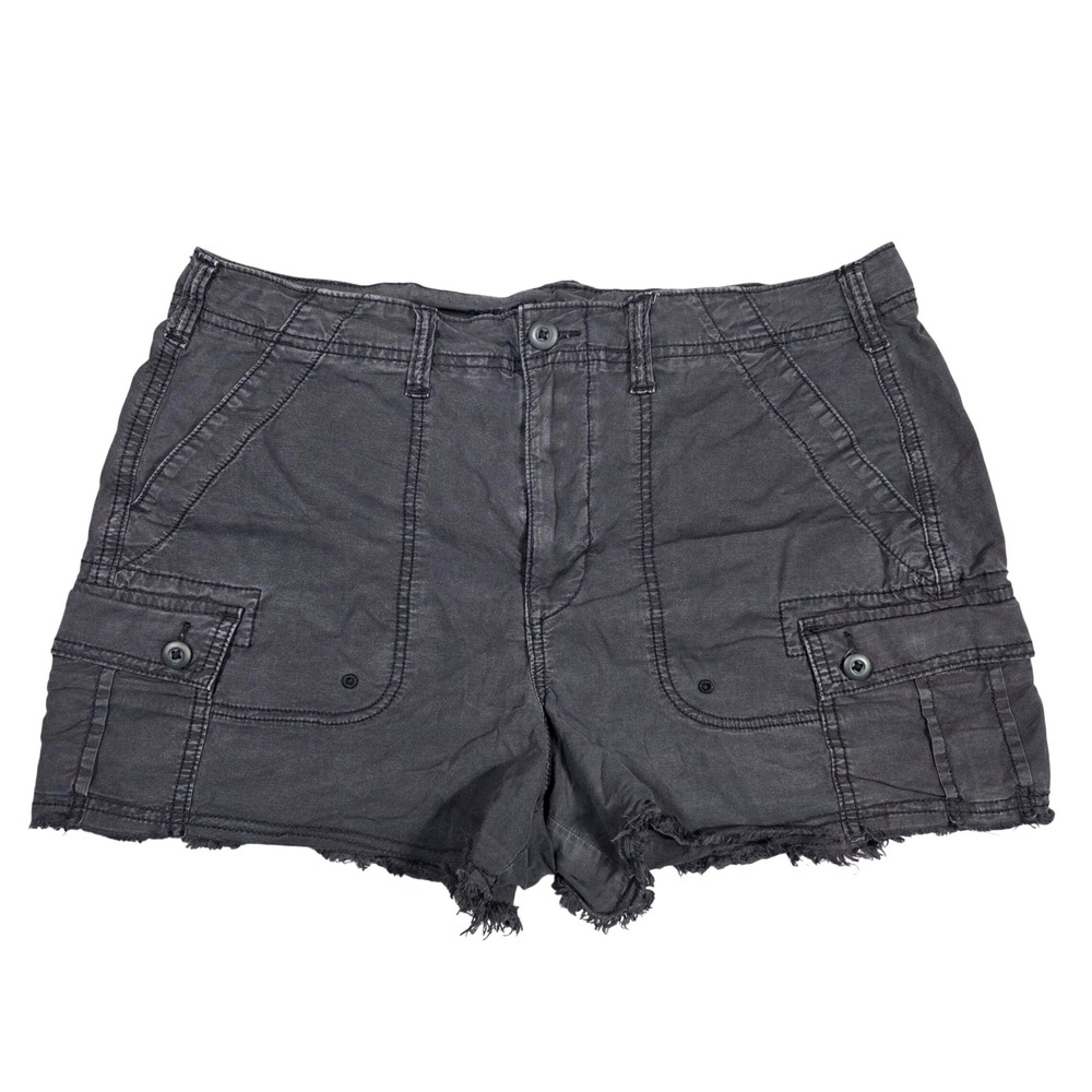 American Eagle 90s Boyfriend Cargo Shorts Washed Black Sz 10 Frayed Hem Utility